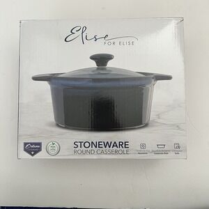 Elise for Elise Stoneware Round Casserole Dish with Glass Lid Blue 11x9x5 New